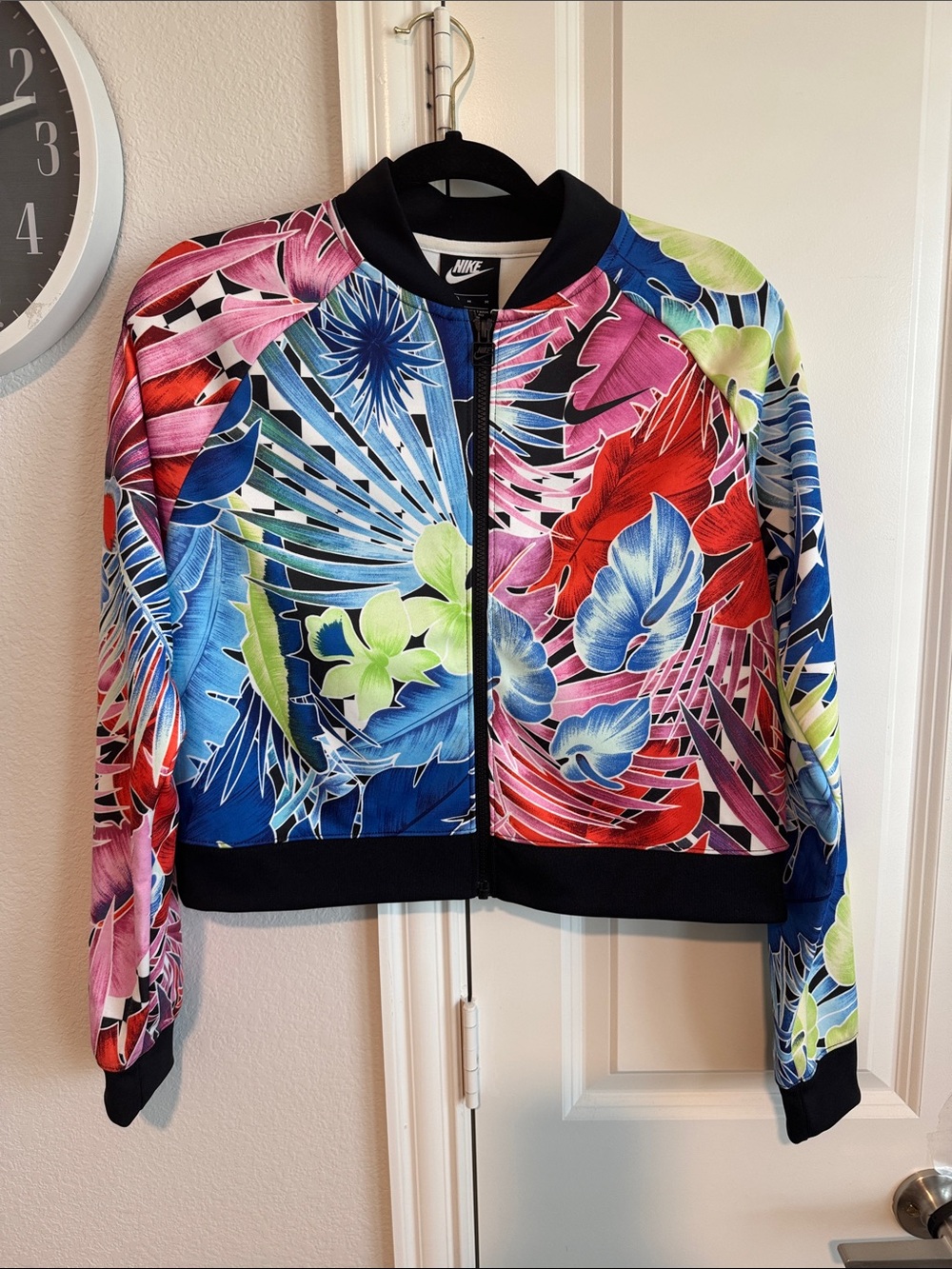 Nike Multicolor Tropical Floral Bomber Jacket with Black Trim